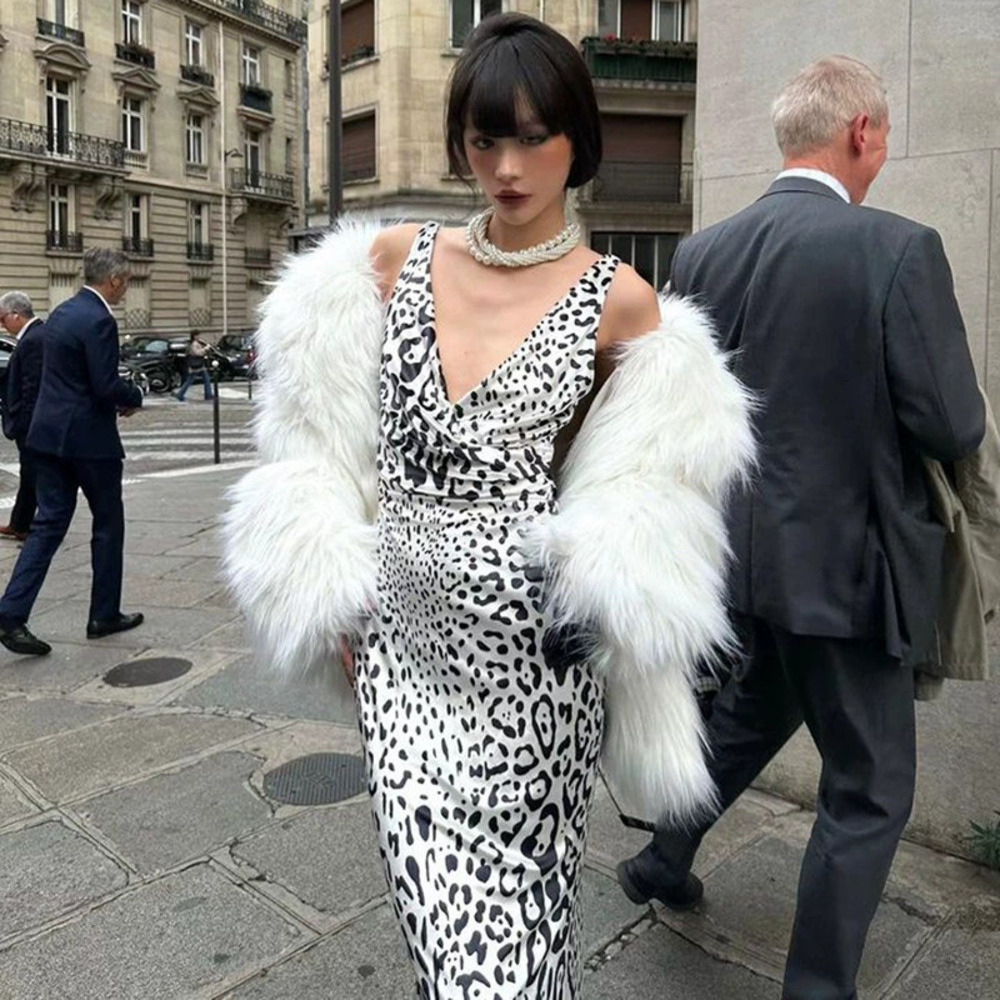 ZARA Sexy Womens Leopard Print Satin Halter Backless Bodycon Long Dress